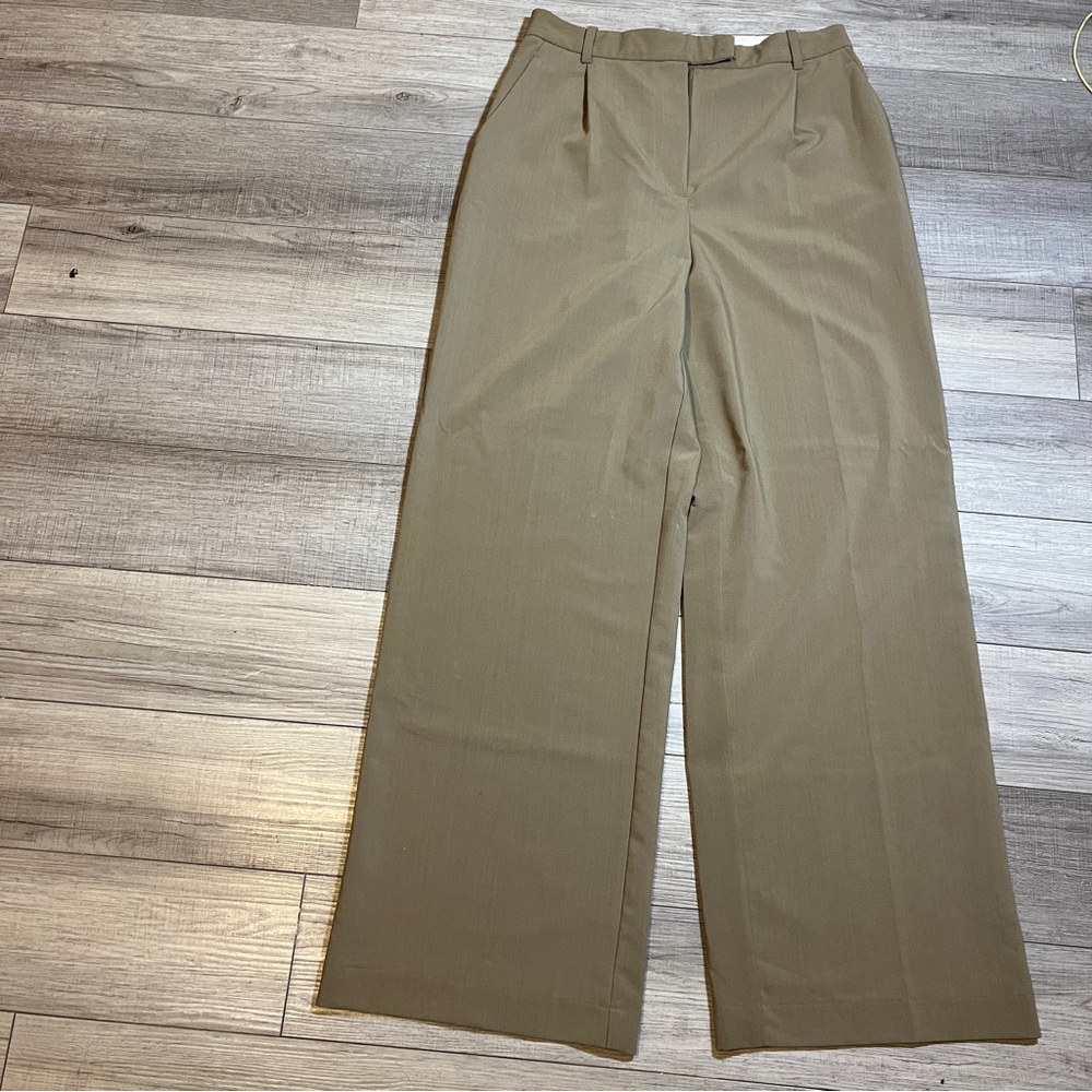 ZARA Beige Straight Leg Trousers Size L High Waist Work Pants Dress Slacks Chic